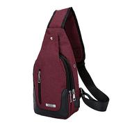 Sac à dos à bandoulière pour homme avec câble USB pour randonnée, camping, voyage en plein air, sac à bandoulière pour l'école, Rouge, Taille unique