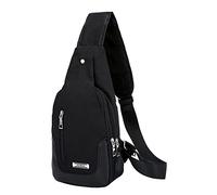 Sac à dos à bandoulière pour homme avec câble USB pour randonnée, camping, voyage en plein air, sac à bandoulière pour l'école, Noir , Taille unique