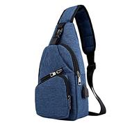 Sac à dos à bandoulière pour homme et femme avec câble USB pour randonnée, camping, voyage en plein air, bleu, Taille unique