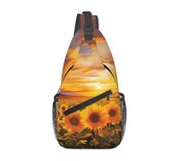 Sac à dos à bandoulière pour homme et femme - Noir et marron - Motif léopard - Sac de voyage et de randonnée, Beau coucher de soleil sur un champ de tournes, Taille unique