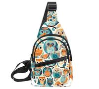 Sac à dos à bandoulière pour randonnée, voyage (hibou barré assis immobile au clair de lune bleu), Multicolore 16., 11.8x7x1.5in/30x18x4cm