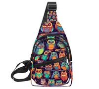 Sac à dos à bandoulière pour randonnée, voyage (hibou barré assis immobile au clair de lune bleu), Multicolore 04, 11.8x7x1.5in/30x18x4cm