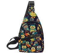 Sac à dos à bandoulière pour randonnée, voyage (hibou barré assis immobile au clair de lune bleu), Multicolore 13., 11.8x7x1.5in/30x18x4cm