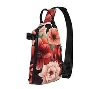 Sac à dos à bandoulière rouge et fleurs pâles pour homme et femme, sac de poitrine tendance, sac banane réglable, noir, taille unique, Noir , Taille unique