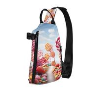 Sac à dos à bandoulière Sweet Candy Backdrop Sling Bag pour femme et homme, sac de poitrine tendance, sac banane réglable, noir, taille unique, Noir , Taille unique