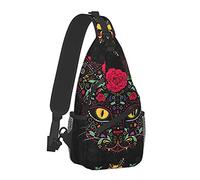 Sac à Dos à bandoulière Tendance pour Sports de Plein air Day of The Dead Kitty Cat Sugar Skull, Sac à Dos à bandoulière pour Homme et garçon pour l'extérieur Quotidien, Taille Unique