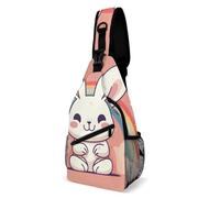 Sac à dos à bandoulière tendance, sac de poitrine créatif arc-en-ciel et lapin, sacs à dos à bandoulière pour homme et femme, style, 38 x 20 cm, sac de poitrine entièrement imprimé, Style :, 38x20cm