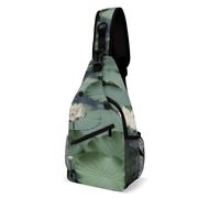 Sac à dos à bandoulière tendance, sac de poitrine créatif avec coussinets de lys noirs imprimés, sacs à dos à bandoulière pour homme et femme, style 38 x 20 cm, sac de poitrine entièrement imprimé