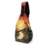Sac à dos à bandoulière tendance, sac de poitrine créatif avec impression soleil levant pour homme et femme, style, 38 x 20 cm, sac de poitrine entièrement imprimé, Style :, 38x20cm, Sac de poitrine