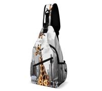Sac à dos à bandoulière tendance, sac de poitrine créatif girafe à New York imprimé sacs à dos à bandoulière pour homme et femme, style, 38 x 20 cm, sac de poitrine entièrement imprimé, Style