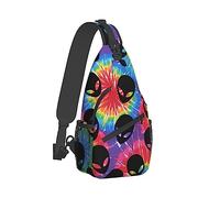 Sac à dos à bandoulière ultra léger pour la poitrine, le jour, le sac à dos antivol polyvalent pour le cyclisme, la randonnée, le camping, les voyages en plein air, Tie Dye Alien Art Camera Case Mes