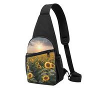 Sac à dos à bandoulière unisexe imprimé coucher de soleil plage sac à bandoulière sac poitrine sacs pour voyage, sports de plein air, randonnée, cyclisme, école, Terres agricoles de tournesols, Taille