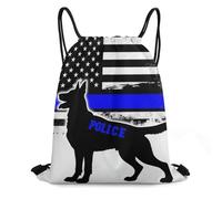 Sac À Dos À Cordon, Confort Sacs À Cordonnet, Drapeau Américain Thin Blue Line avec Chien Policier Noir, Premium Sac De Piscine pour Surf, Fitness, Natation, 36X42cm
