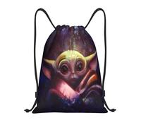 Sac à dos à cordon de serrage amusant Baby Yoda pour le sport, le yoga, la natation, la randonnée - DFB1599 Noir