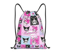 Sac à dos à cordon de serrage avec dessin animé drôle Kuromi et Melody, sac de sport pour le yoga, la natation, la randonnée - DFB2099 Noir