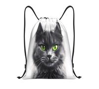 Sac À Dos À Cordon De Serrage Close-Up of Green-Eyed Cat Black Sac À Dos avec Cordon Moderne Sacs De Sport Imperméable pour Natation L'École Plage