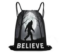 Sac À Dos À Cordon De Serrage Croire À La Nuit Noire De La Pleine Lune du Sasquatch Drôle Tout Âge Sac À Dos avec Cordon Moderne Sacs De Sport pour Natation Plage Voyage