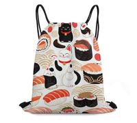 Sac À Dos À Cordon De Serrage Cute Japanese Sushi and Lucky Cat Sac À Dos avec Cordon Imperméable Drawstring Bag Moderne Sacs De Sport pour Voyage Gymnastique L'École