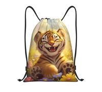 Sac À Dos À Cordon De Serrage Cute Tiger Cub in Florals Field Gym Sacksacs De Gym Unisexe Drawstring Bag Moderne Sac À Dos avec Cordon pour Plage Voyage Natation