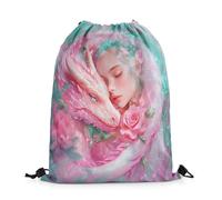 Sac À Dos À Cordon De Serrage Dragon Rose 3D Animal Magique Magnifique Princesse Dessin Drawstring Bag Tout Âge Sac À Dos avec Cordon Léger pour L'École Voyage Plage
