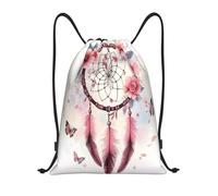 Sac À Dos À Cordon De Serrage Dream Catcher with Pink Flowers and Feathers Drawstring Bag Unisexe Sacs De Sport Léger pour Plage L'École Voyage