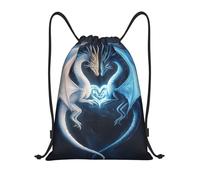 Sac À Dos À Cordon De Serrage Fantasies Dragon Duo, Heart-Shaped, Ethereal Blue, Digital Art Sacs De Sport Moderne Drawstring Bag Unisexe pour Voyage Natation Plage
