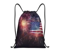 Sac À Dos À Cordon De Serrage Feu d'artifice du Drapeau Américain du 4 Juillet Drawstring Bag Tout Âge Sac À Dos avec Cordon Imperméable Sacs De Sport pour L'École Natation Gymnastique