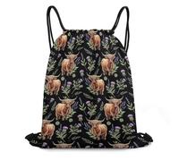 Sac À Dos À Cordon De Serrage Fleurs Florales Vache des Highlands Unisexe Sacs De Sport Moderne Drawstring Bag pour Gymnastique L'École Plage
