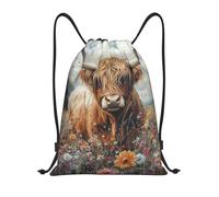 Sac À Dos À Cordon De Serrage Fleurs Vache des Highlands Sac À Dos avec Cordon Imperméable Sacs De Sport Moderne Backpack pour Voyage L'École Plage