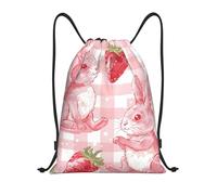 Sac À Dos À Cordon De Serrage Fraises Lapin Mignon Backpack Léger Sacs De Sport Unisexe Sac À Dos avec Cordon pour Voyage Plage L'École