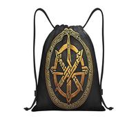 Sac À Dos À Cordon De Serrage Golden Medieval Rune Emblem on Black Background Drawstring Bag Moderne Sac À Dos avec Cordon Unisexe pour Gymnastique Voyage Plage