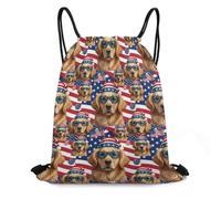 Sac À Dos À Cordon De Serrage Golden Retriever Chien Drapeau Américain Léger Sac À Dos avec Cordon Moderne Drawstring Bag pour Gymnastique Natation Voyage