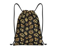 Sac À Dos À Cordon De Serrage Léopard Noir Et Or Drawstring Bag Tout Âge Sac À Dos avec Cordon Moderne Sacs De Sport pour Voyage Natation Gymnastique