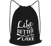 Sac À Dos À Cordon De Serrage Life is Better At The Lake Drawstring Bag Unisexe Sac À Dos avec Cordon Moderne Gym Sacksacs De Gym pour Plage Gymnastique L'École