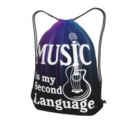 Sac À Dos À Cordon De Serrage Music is My Second Language Guitar Black Gym Sacksacs De Gym Unisexe Sac À Dos avec Cordon Léger Sacs De Sport pour Plage Gymnastique Voyage
