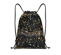 Sac À Dos À Cordon De Serrage Notes Blanches Dorées Backpack Tout Âge Sacs De Sport Moderne Drawstring Bag pour Gymnastique Voyage L'École