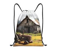 Sac À Dos À Cordon De Serrage Old Wooden Barn with Rusted Tractor Drawstring Bag Unisexe Sacs De Sport Moderne pour Gymnastique L'École Natation