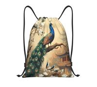 Sac À Dos À Cordon De Serrage Peacock on Cherry Bloom Branch, Asian Palace Sacs De Sport Moderne Sac À Dos avec Cordon Unisexe pour Voyage Plage Natation