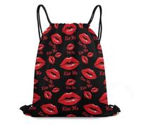 Sac À Dos À Cordon De Serrage Roses Noires, Empreinte De Lèvres Roses, Embrasse-Moi Unisexe Sacs De Sport Imperméable Sac À Dos avec Cordon pour L'École Natation Gymnastique