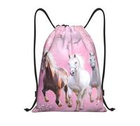 Sac À Dos À Cordon De Serrage Three Horses in Pink Paradise Sac À Dos avec Cordon Imperméable Sacs De Sport Tout Âge pour Plage Voyage Natation
