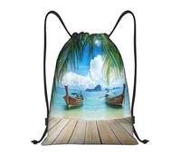 Sac À Dos À Cordon De Serrage Tropical Paradise with Wooden Boats Gym Sacksacs De Gym Unisexe Drawstring Bag Imperméable pour Natation Plage L'École