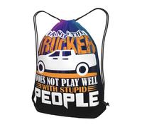 Sac À Dos À Cordon De Serrage Truck Warning This Trucker Does Not Play Well with Stupid People Gym Sacksacs De Gym Imperméable Sacs De Sport Moderne Drawstring Bag pour Voyage Plage Gymnastique