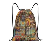 Sac à dos à cordon de serrage vintage en patchwork, motif arcanes majeurs du tarot, léger, occulte, sorcière, spirituel, gym, shopping