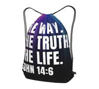 Sac À Dos À Cordon De Serrage Vintage John 14 6 Verse Christianty Drawstring Bag Unisexe Sac À Dos avec Cordon Tout Âge Sacs De Sport pour Gymnastique Plage Natation