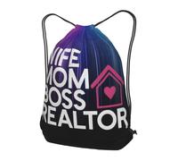 Sac À Dos À Cordon De Serrage Wife Mom Boss Realtor Sac À Dos avec Cordon Imperméable Drawstring Bag Moderne Sacs De Sport pour Natation Voyage Plage