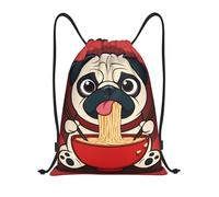 Sac à dos à cordon léger avec cordon de serrage, motif carlin mignon mangeant des nouilles. Idéal pour le sport, la gym, le yoga, les voyages, le foot, le volley-ball et bien plus encore. Petit form