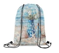 Sac À Dos À Cordon Plage Bleue Pliable Sac Cordon De Sport Bandoulière Réglable Drawstring Bag pour Compartiment pour Balles École Football