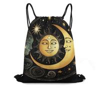 Sac À Dos À Cordon, Premium Sacs À Cordon Sport, Soleil Croissant De Lune Étoiles Astrologie Tarot, Pratique Sac De Yoga pour Femme, Voyage, Fitness, 36X42cm
