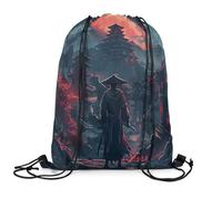 Sac À Dos À Cordon Samouraï Japonais Rouge Et Noir Leger Sac Cordon De Sport avec Cordon De Serrage Drawstring Bag pour Camping Natation Pique-Nique