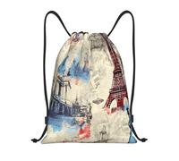 Sac à Dos à Cordon, Tour Eiffel rétro française Sac de Natation Pratique Léger Sacs à Cordon Sport pour Natation Plage Decontracte 36X42cm